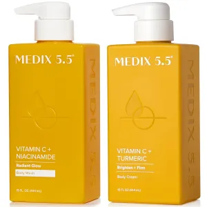 MEDIX Vitamin C Body Wash   Vitamin C Body Lotion & Face Moisturizer 2PC Skin Care Set | Anti Aging Lotion   Body Cleanser Skincare Set For Women, Men, & Smoother Looking Skin, 2-Pack