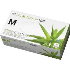 Medline AloeTouch Ice Nitrile Exam Gloves, 200 Count, Medium, Powder Free, Disposable, Soothes Hands, Tear Resistant, Multi-use Healthcare Tasks