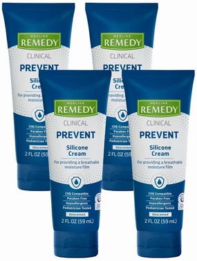 Medline Remedy Clinical Silicone Cream (2 oz), Unscented, Chapped, Sensitive Skin, Breathable, Incontinence Care, Soothing, Breathable Film, Moisturizing, Nourishing (Pack of 4)