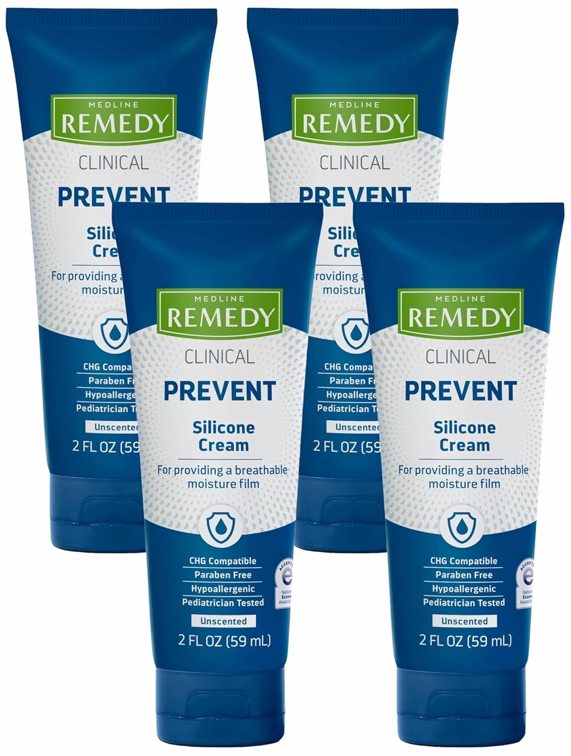 Medline Remedy Clinical Silicone Cream (2 oz), Unscented, Chapped, Sensitive Skin, Breathable, Incontinence Care, Soothing, Breathable Film, Moisturizing, Nourishing (Pack of 4)