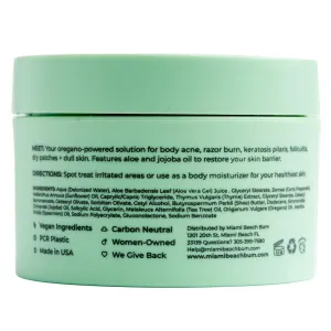 Miami Beach Bum, Bum   Body Butter Cream, Daily Moisturizer w/Oregano Oil for Body Acne, Keratosis Pilaris, Razor Burn, Ingrown Hairs, After Sun Lotion w/Aloe, Jojoba & Tea Tree, Mint, 3.4oz