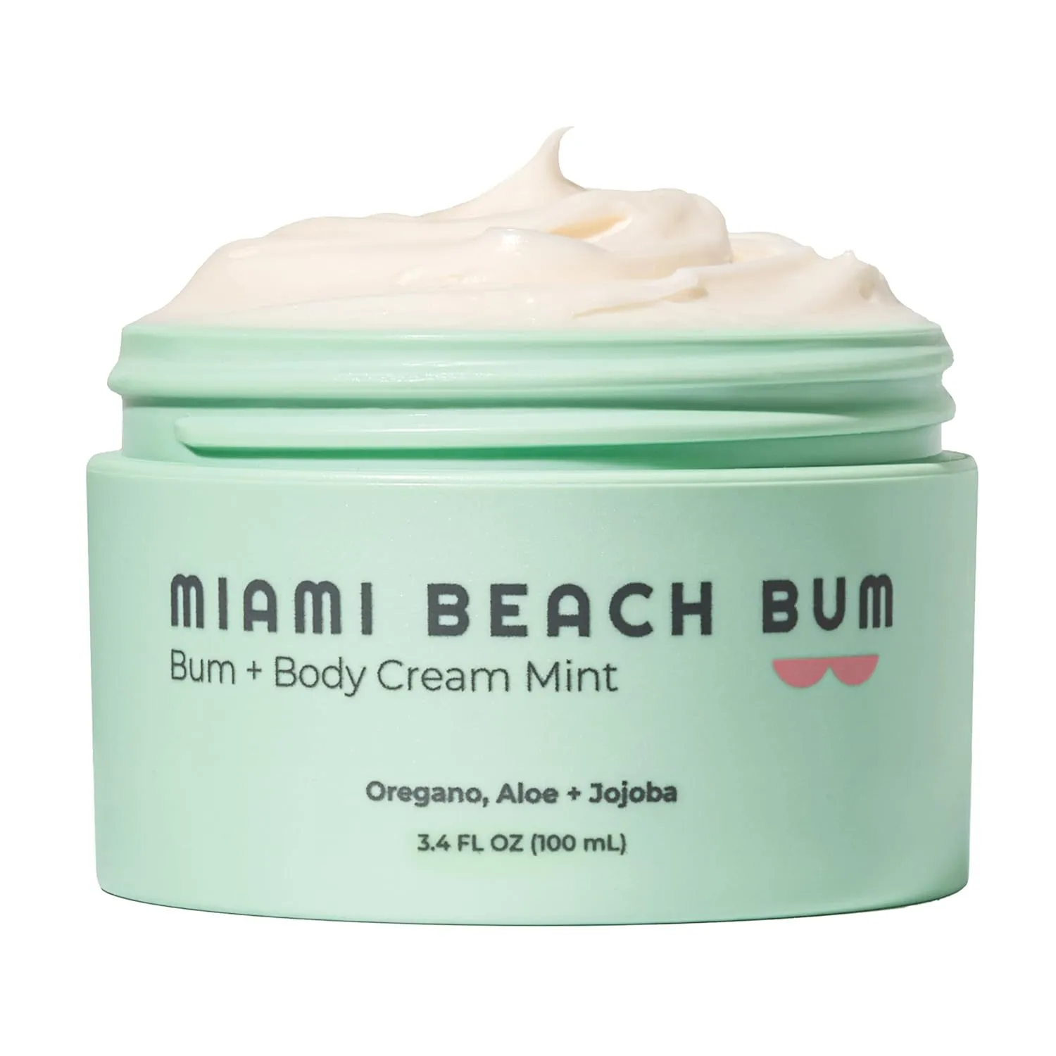 Miami Beach Bum, Bum   Body Butter Cream, Daily Moisturizer w/Oregano Oil for Body Acne, Keratosis Pilaris, Razor Burn, Ingrown Hairs, After Sun Lotion w/Aloe, Jojoba & Tea Tree, Mint, 3.4oz