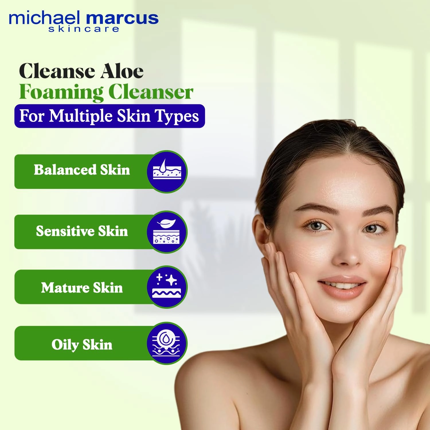 michael marcus Aloe Gentle Facial Cleanser Foaming with Honey & Rosemary Extract 4 fl oz - Refresh, Moisture & Hydrating Facial Cleanser - Cruelty Free, Paraben-Free & Fragrance Free Cleansing Foam