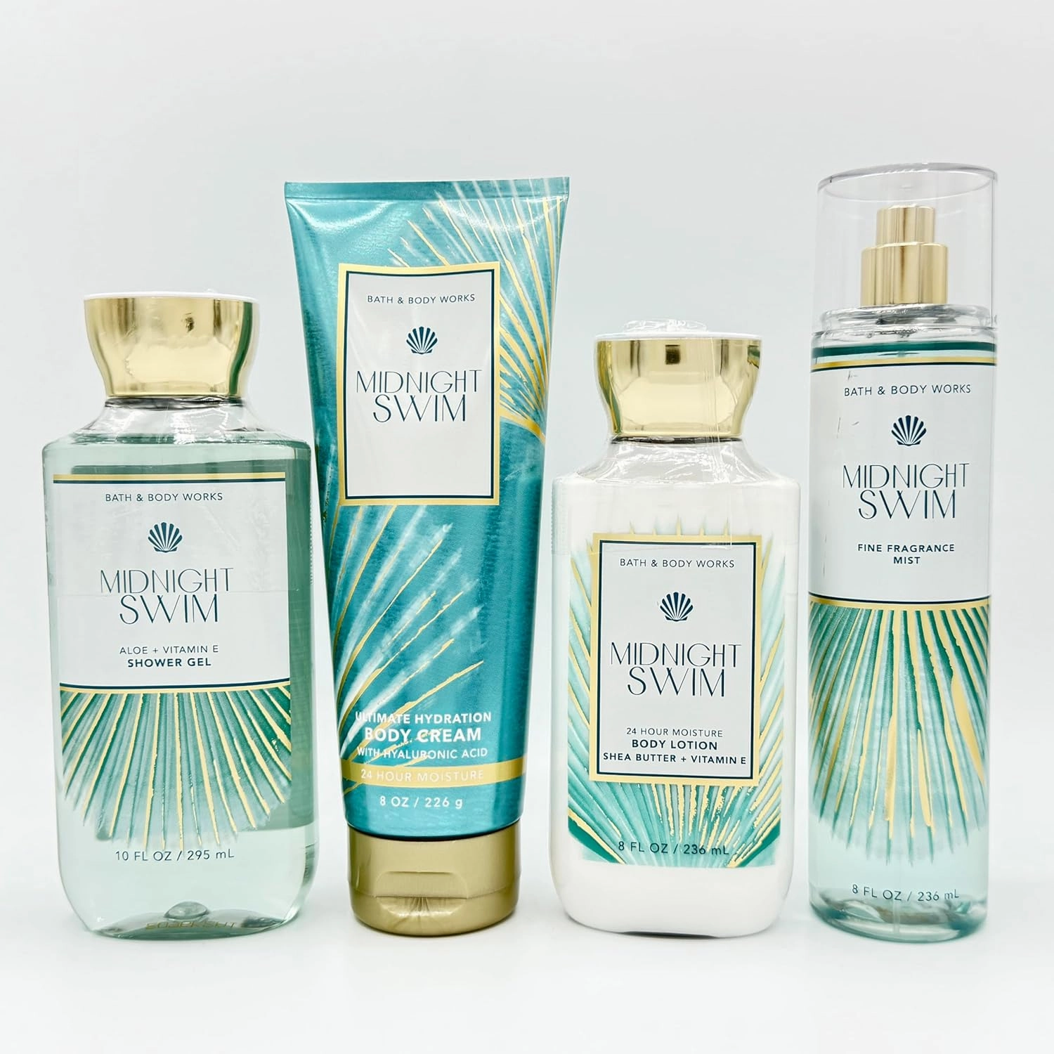 Midnight Swim 4-Piece Bath Bundle | Shower Gel, Ultimate Hydration Body Cream, Body Lotion and Fine Fragrance Mist