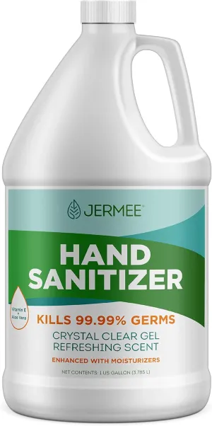 Moisturizing Hand Sanitizer Gel, 70% Alcohol - Kills 99.99% Germs, Enhanced with Vitamin E and Aloe Vera - Crystal Clear Gel, Refreshing Scent, Made in USA - 1 Gallon