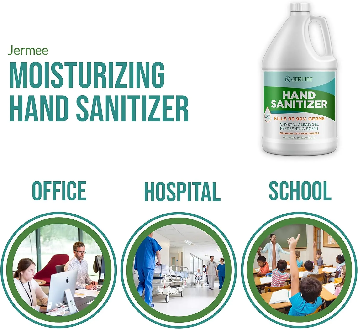 Moisturizing Hand Sanitizer Gel, 70% Alcohol - Kills 99.99% Germs, Enhanced with Vitamin E and Aloe Vera - Crystal Clear Gel, Refreshing Scent, Made in USA - 1 Gallon