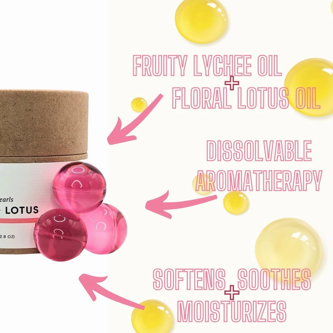 Moisturizing Bath Oil Beads (15 Pearls), Lychee Oil, Lotus Oil, Floral Scent, Biodegradable, Recyclable Container, Mother's Day Gift Idea