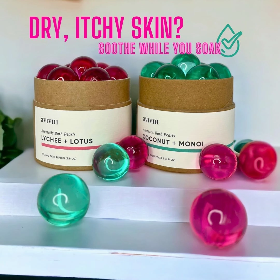 Moisturizing Bath Oil Beads (15 Pearls), Lychee Oil, Lotus Oil, Floral Scent, Biodegradable, Recyclable Container, Mother's Day Gift Idea
