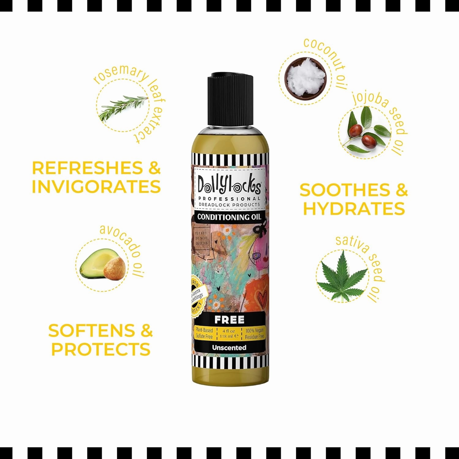 Moisturizing Hair Conditioning Oil - Organic Oil for Dry, Damaged, Curly & Frizzy Hair, Dreadlocks - Unscented, 4 oz