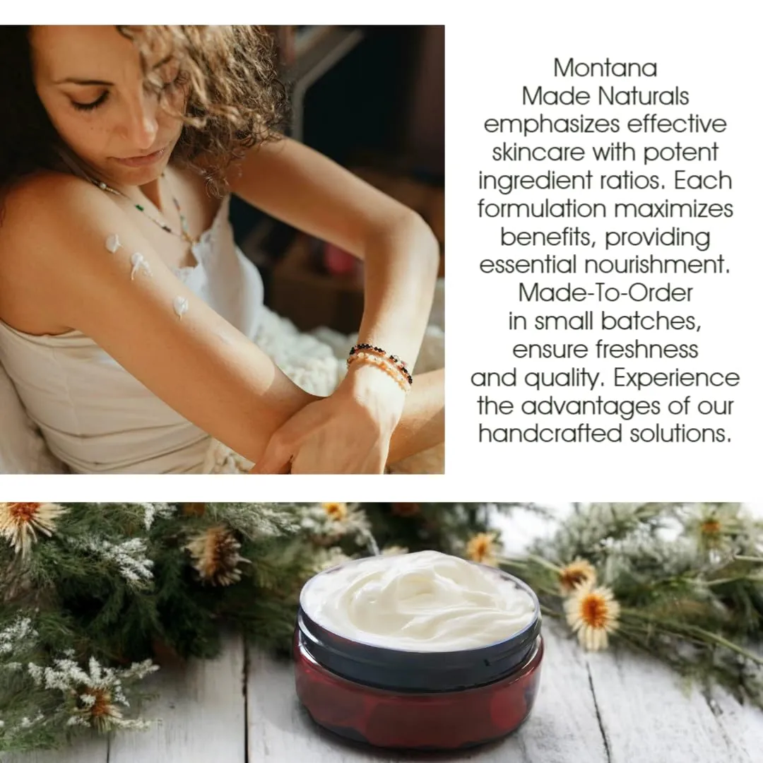 Montana Snow Lotion - Organic handmade hydrating daily moisturizing lotion for extremely dry skin, Shea body lotion, 100% natural non toxic body lotion, Vit E and aloe vera 8oz (Glacier Glow)