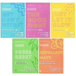 MoodMask Me-Time Face Mask Kit – Hydrating Sheet Masks for Glowing Skin, Exfoliating, Soothing, and Brightening - Includes 5 Facial Masks for Skincare Routine, Self-Care, Travel, and Weekly Use