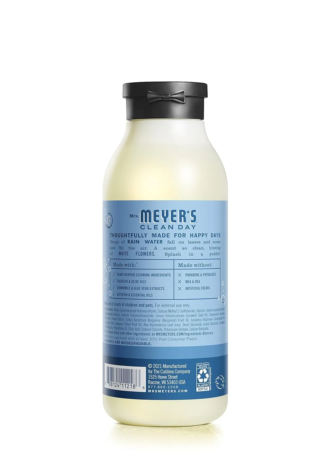 MRS. MEYER'S CLEAN DAY Moisturizing Body Wash for Women and Men, Biodegradable Shower Gel Formula Made with Essential Oils, Rain Water, 16 oz Bottle, Pack of 3