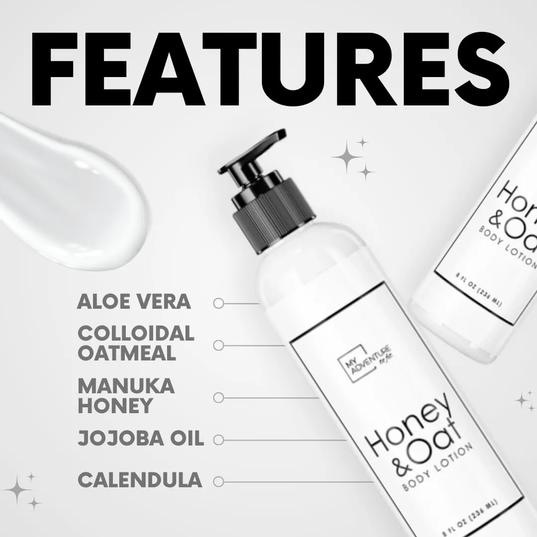 My Adventure to Fit Moisturizing Body Lotion for Women - Body Cream & Natural Lotion for Dry Skin - Extra Hydration Travel Size Lotion for Men & Body Moisturizers (Honey and Oat, 8 fl. oz)