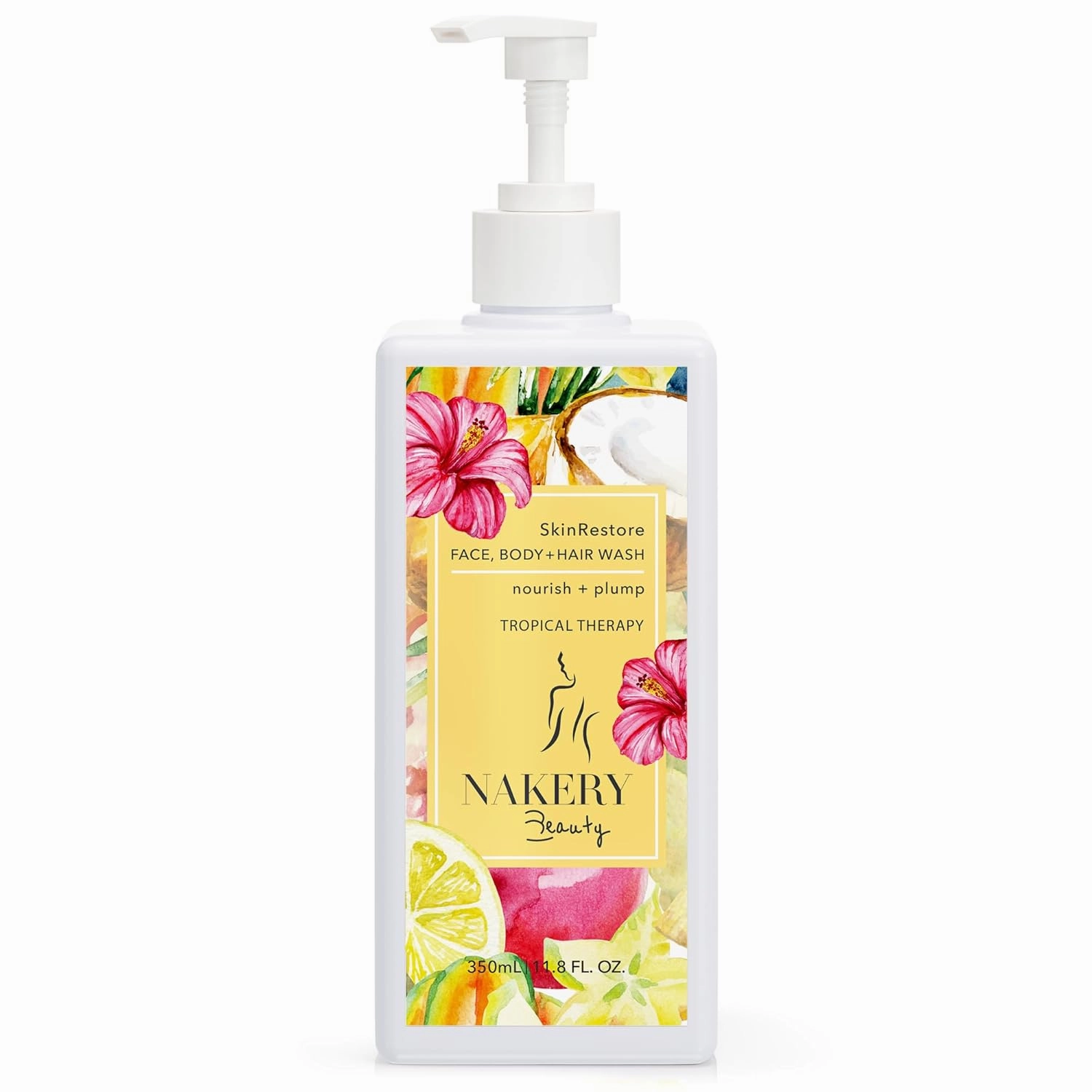 Nakery SkinRestore Hydrating Face & Body Wash with Hyaluronic Acid - Body Wash for Sensitive Skin - Foaming Face Wash & Oil Cleanser for Women 350ml - Sulfate Free & Cruelty Free - Tropical Threrapy