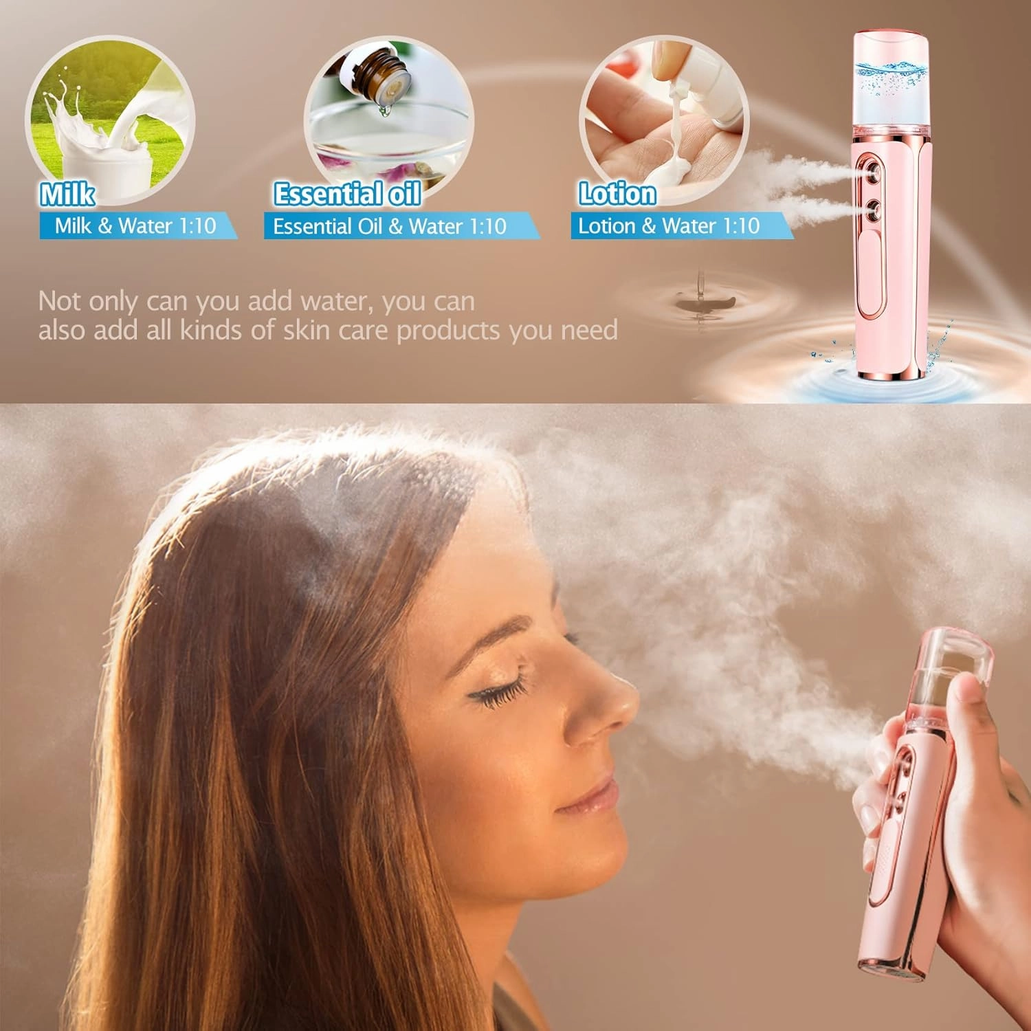 Nano Mister Cool Face Steamer Handheld Facial Mist Sprayer with 2 Nozzles, 30ml Visual Water Tank and USB Rechargeable, Portable Nano Moisturizer for Makeup, Skin Hydration (White)