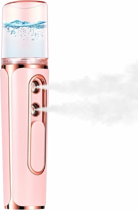 Nano Mister Cool Face Steamer Handheld Facial Mist Sprayer with 2 Nozzles, 30ml Visual Water Tank and USB Rechargeable, Portable Nano Moisturizer for Makeup, Skin Hydration (White)