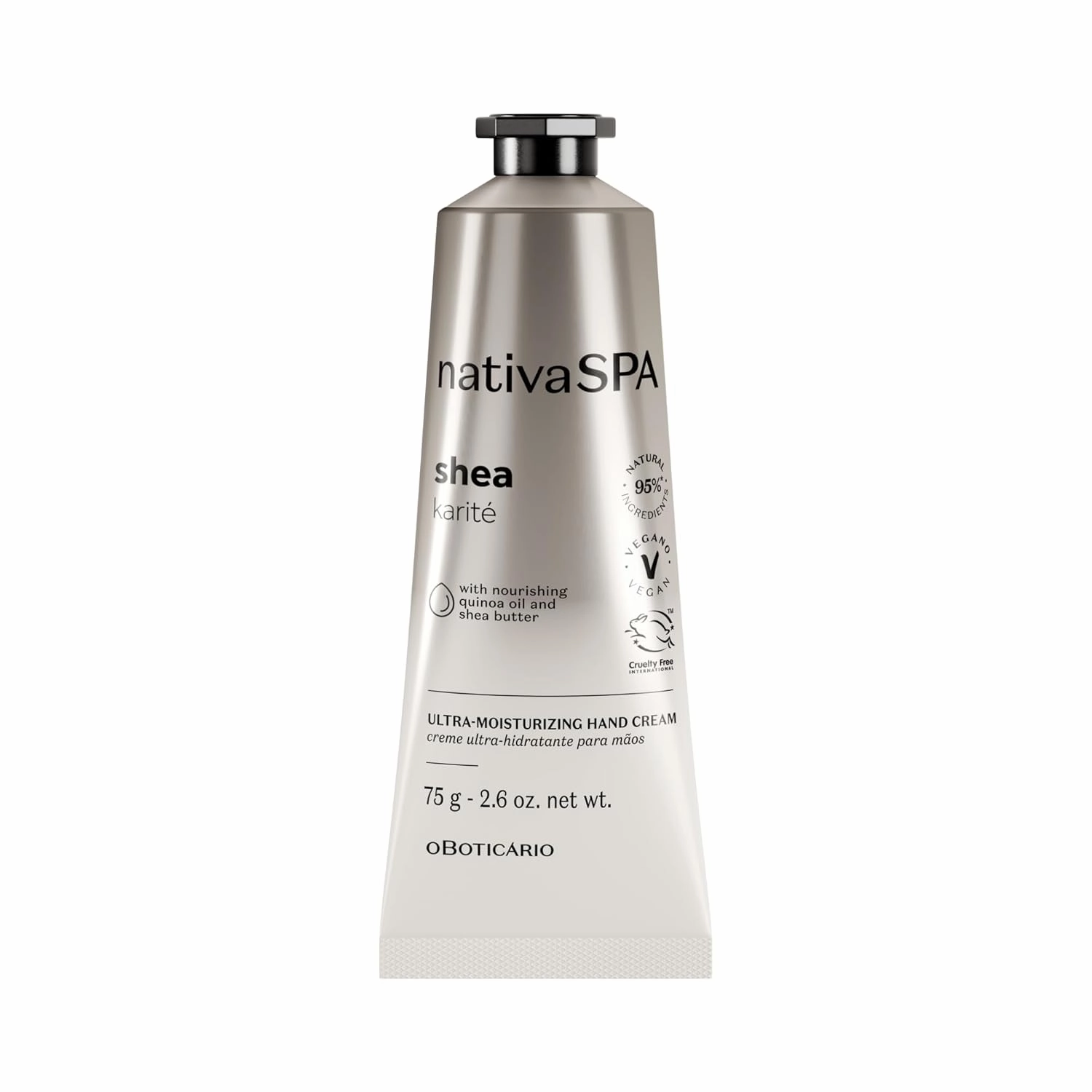Nativa SPA by O Boticário, Shea Ultra-Moisturizing Hand Cream, Deeply Nourishing Formula with Shea Butter & Quinoa Oil, 2.6 Ounce
