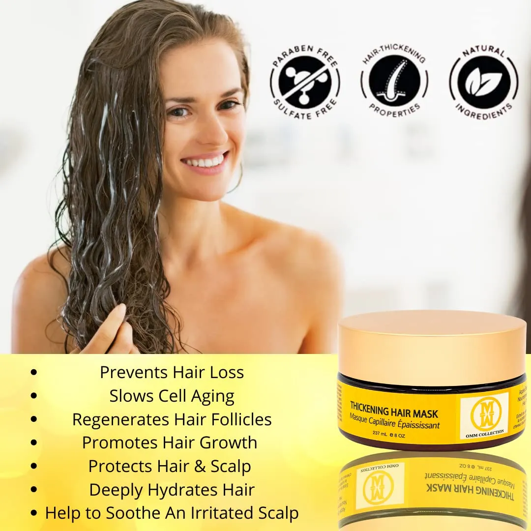 Natural Hair Thickening Mask - For Hair Loss Prevention & Thinning - Hydrating Hair Mask for Dry & Damaged Hair, Boost Hair Growth, Stimulates Hair Follicles, All Hair, Vegan