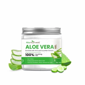 Natural Aloe vera gel for Face, Skin & Hair (200 ml) | With Vit-E and Cucumber extracts | Non-Sticky, Free from Parabens, Silicon, Mineral oil