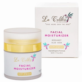 Natural Vegan Facial Moisturizer with Bergamot, Aloe & Jojoba Oil – Minimizes Pores, Soothes Irritation – Travel Size with Hygienic Airless Pump Jar – Hydrating Face Moisturizer for All Skin Types,