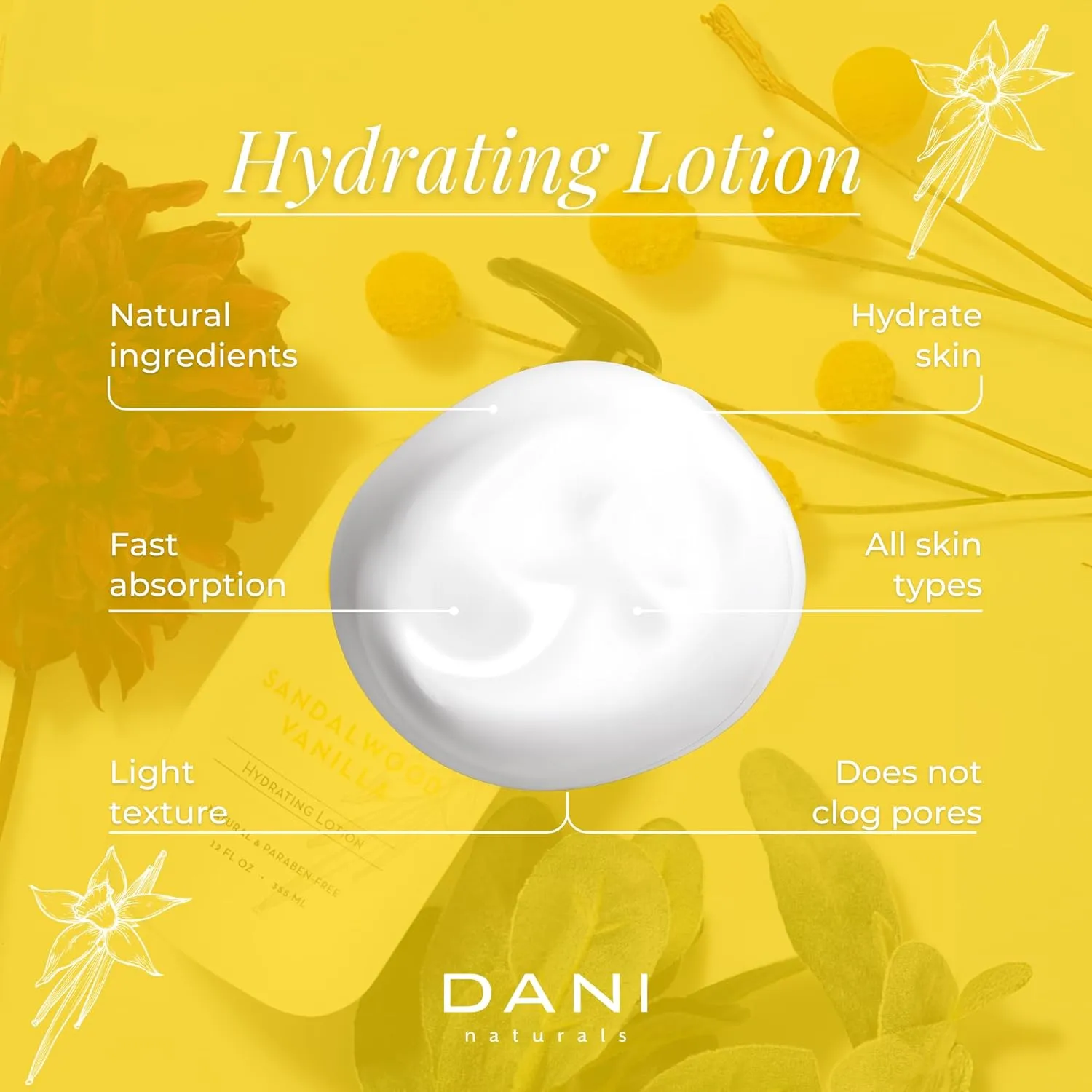Naturals Hand & Body Lotion - Warm Sandalwood Vanilla Scented Aromatherapy Moisturizer, Deep Hydration for Dry & Dull Skin with Shea Butter, Aloe Vera, & Vitamin E, Cruelty-Free & Vegan, 12 Oz
