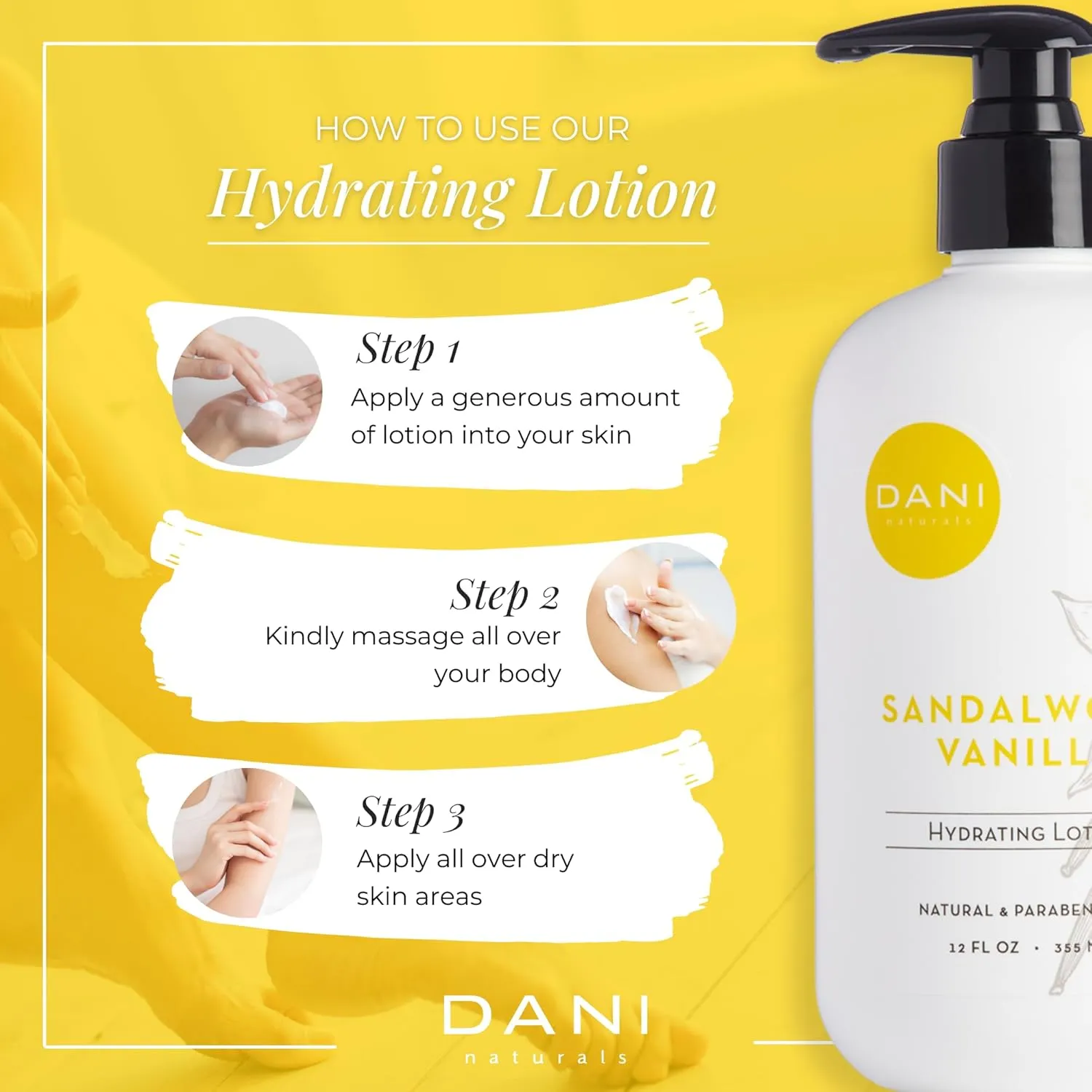 Naturals Hand & Body Lotion - Warm Sandalwood Vanilla Scented Aromatherapy Moisturizer, Deep Hydration for Dry & Dull Skin with Shea Butter, Aloe Vera, & Vitamin E, Cruelty-Free & Vegan, 12 Oz
