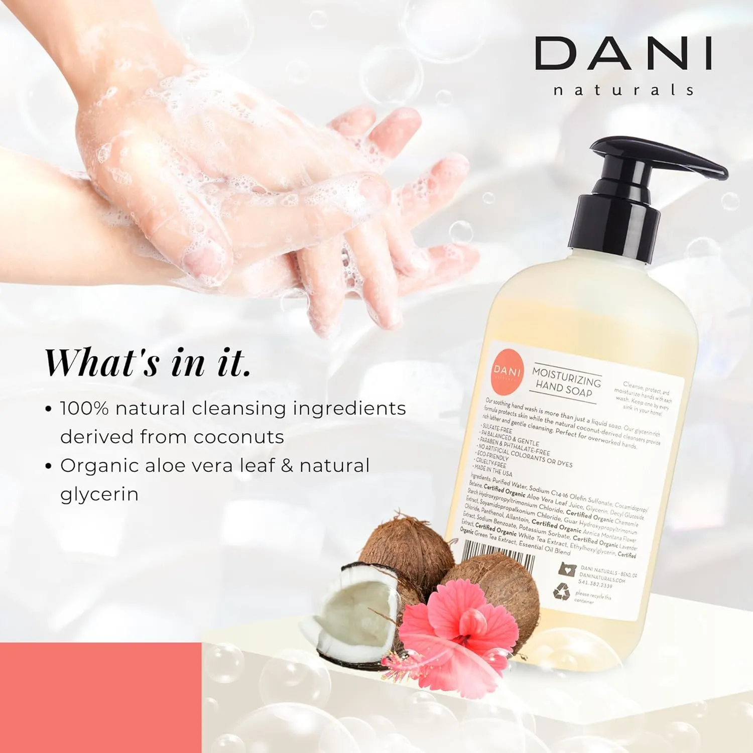 Naturals Moisturizing Hand Soap – Coconut Hibiscus Scent, Hydrating, Sulfate-Free & Paraben-Free, 12 Oz Bottle with Pump, Gentle Cleansing for Dry Skin