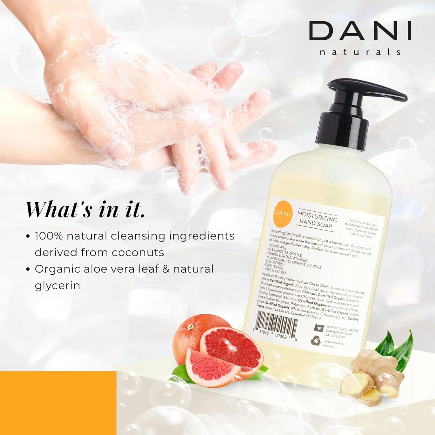 Naturals Moisturizing Hand Soap – Grapefruit Ginger Scent, Hydrating, Sulfate-Free & Paraben-Free, 12 Oz Bottle with Pump, Gentle Cleansing for Dry Skin