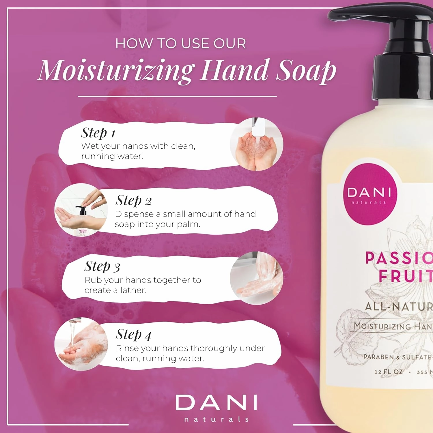 Naturals Moisturizing Hand Soap - Passion Fruit Scent, Hydrating, Sulfate-Free & Paraben-Free, 12 Oz Bottle with Pump, Gentle Cleansing for Dry Skin