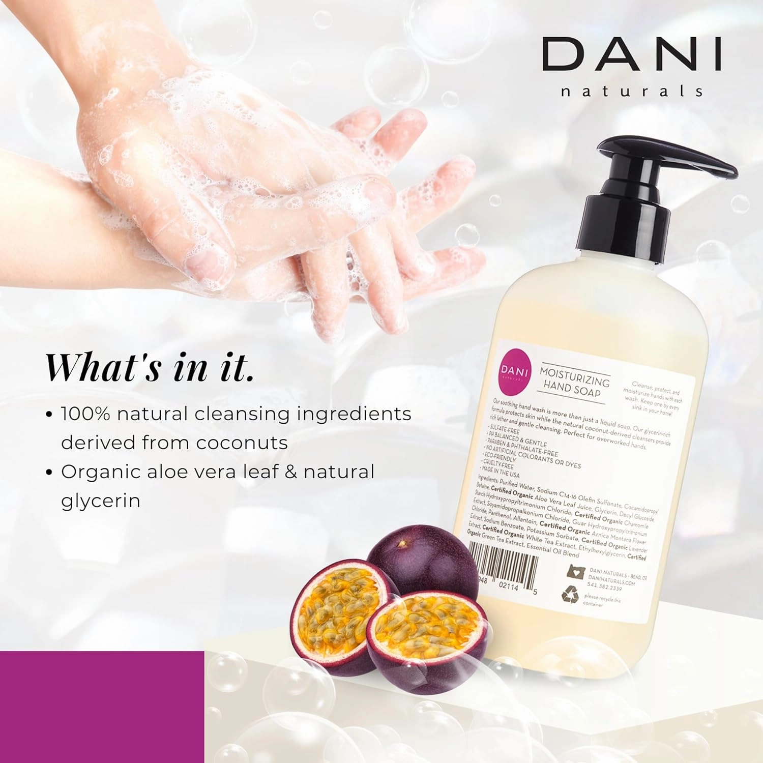 Naturals Moisturizing Hand Soap - Passion Fruit Scent, Hydrating, Sulfate-Free & Paraben-Free, 12 Oz Bottle with Pump, Gentle Cleansing for Dry Skin