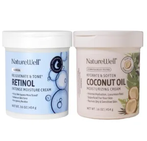 NATURE WELL Clinical Retinol & Extra Virgin Coconut Oil Moisturizing Cream Bundle for Face, Body, & Hands, Rejuvenate & Tone, Smooth & Soften, Provides Intense Hydration For Dry & Dull Skin, 16 Oz Ea