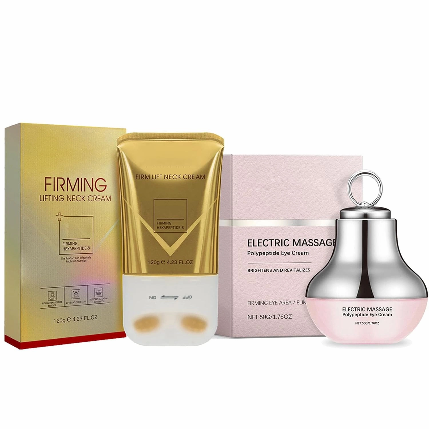 Neck-Eye Care Tightening & Revitalizing Set, Neck & Eye Care Set – Tighten, Smooth & Hydrate, Necks Firming Cream with Roller, Electric Massage Polypeptide Eye Cream