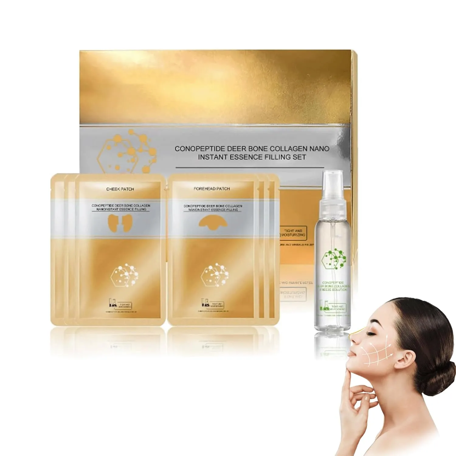 New Instant Skin Essence Collagen Set,Spiral Peptide Deer Bone Collagen Essence Kit,-Lasting Moisturizing and Firming for Reduce Fine Lines & Wrinkles (1set)