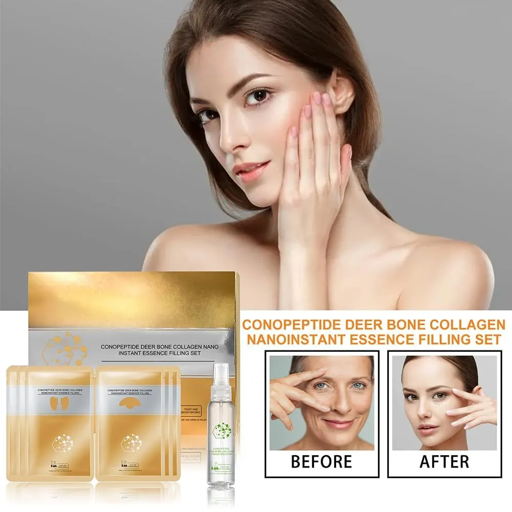 New Instant Skin Essence Collagen Set,Spiral Peptide Deer Bone Collagen Essence Kit,-Lasting Moisturizing and Firming for Reduce Fine Lines & Wrinkles (1set)