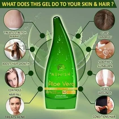 NEWISH Pure Aloe Vera Multipurpose Beauty Gel For Young Radiant Acne free Skin, Moisturizer & Hair Treatment (390 ML)
