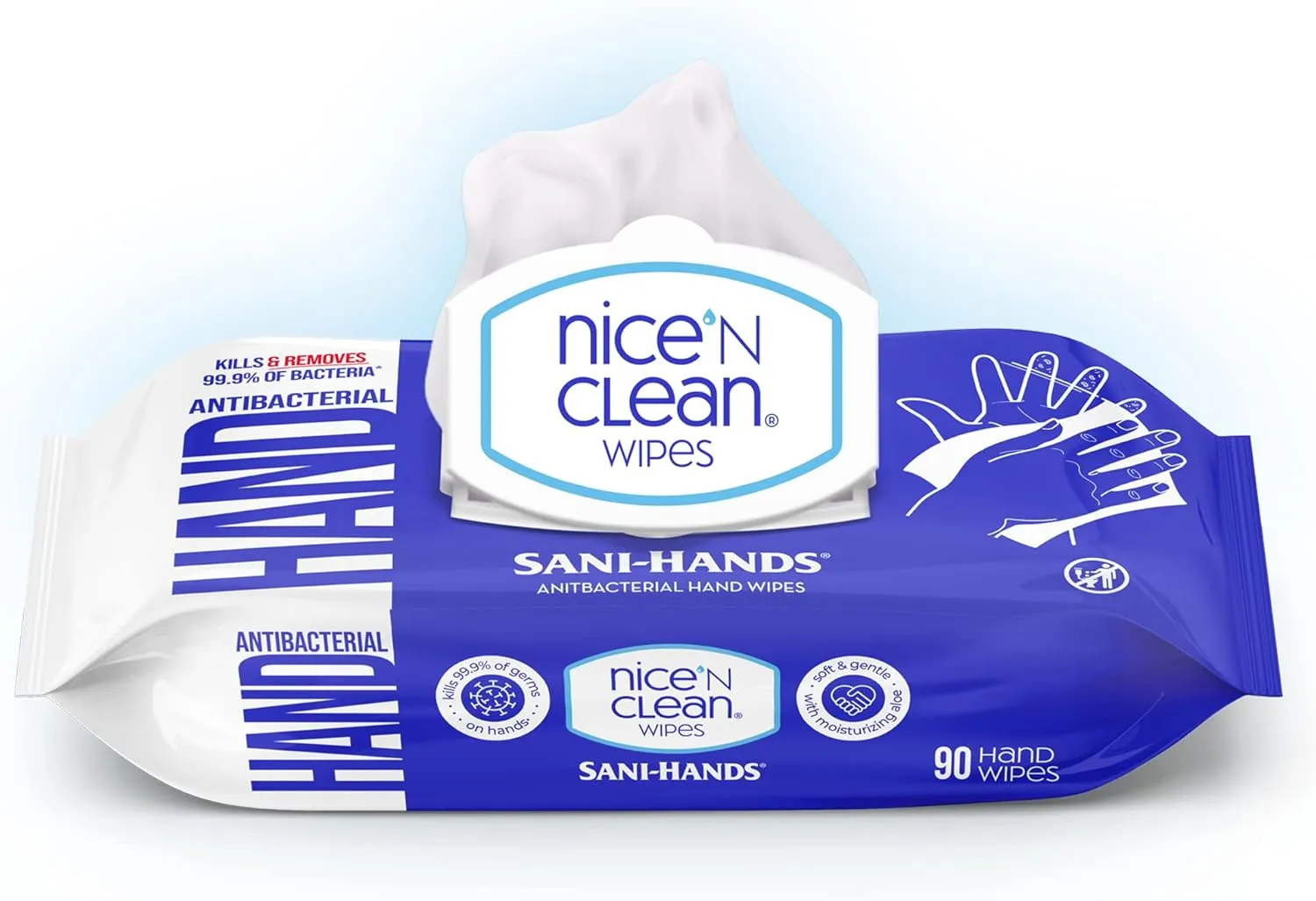 Nice 'N CLEAN Sensitive Skin Wet Hand Wipes 90ct (8-Pack) | Infused with Aloe | Hypoallergenic Wipes More Effective than Gel
