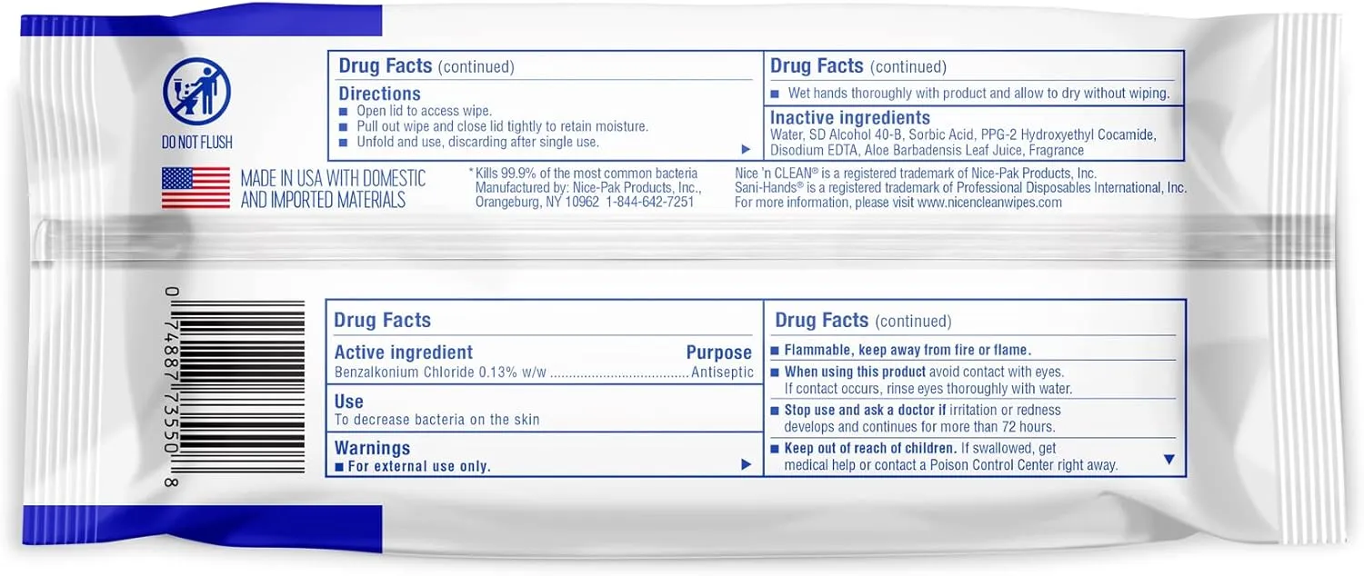 Nice 'N CLEAN Sensitive Skin Wet Hand Wipes 90ct (8-Pack) | Infused with Aloe | Hypoallergenic Wipes More Effective than Gel