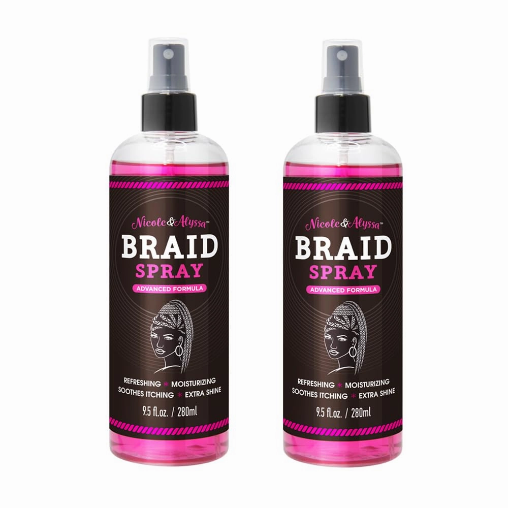 Nicole & Alyssa - Braid Spray 9.5oz - Braid Sheen, Refreshing, Moisturizing, Soothes Itching, Extra Shine (Pack of 2)