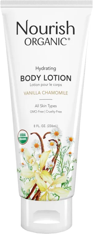 Nourish Organic Body Lotion, Almond Vanilla – Hydrating Body Lotion for Dry Skin with Aloe Vera & Shea Butter (8 Oz)   Washable Cotton Round