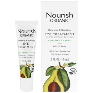 Nourish Organic Eye Treatment, Avocado & Argan – Renewing & Hydrating Under Eye Brightener with Vitamin C   Washable Cotton Round