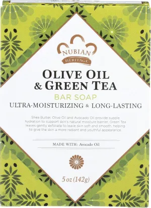 Nubian Heritage Olive Oil & Green Tea Bar Soap, Ultra-Moisturizing & Long-Lasting, 5 Oz (Pack of 3)
