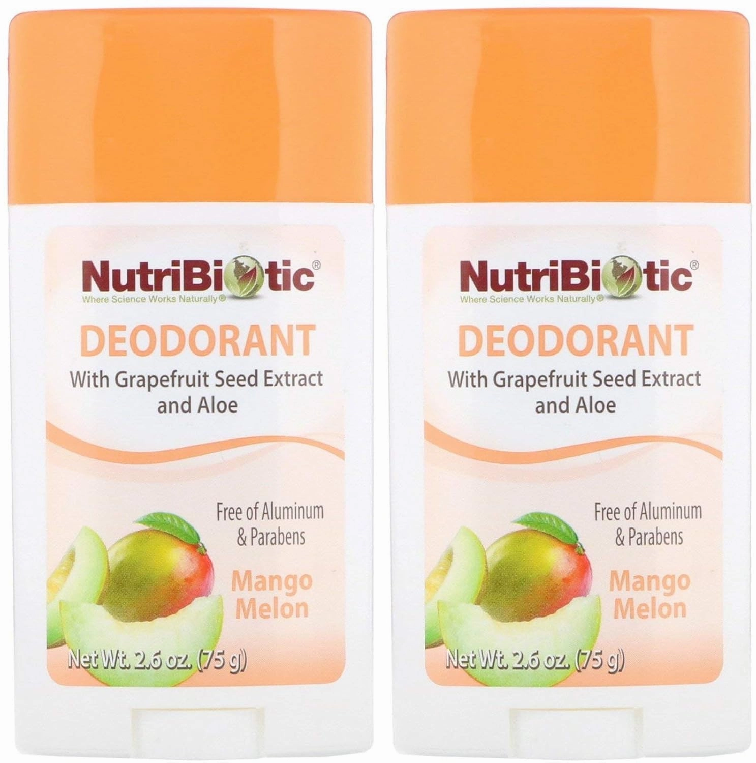 NutriBiotic Mango Melon Deodorant (Pack of 2) with Witch Hazel Extract, Grapefruit Seed Extract and Aloe Vera Gel Stick, Vegan, Aluminum and Paraben free, 2.6 oz.
