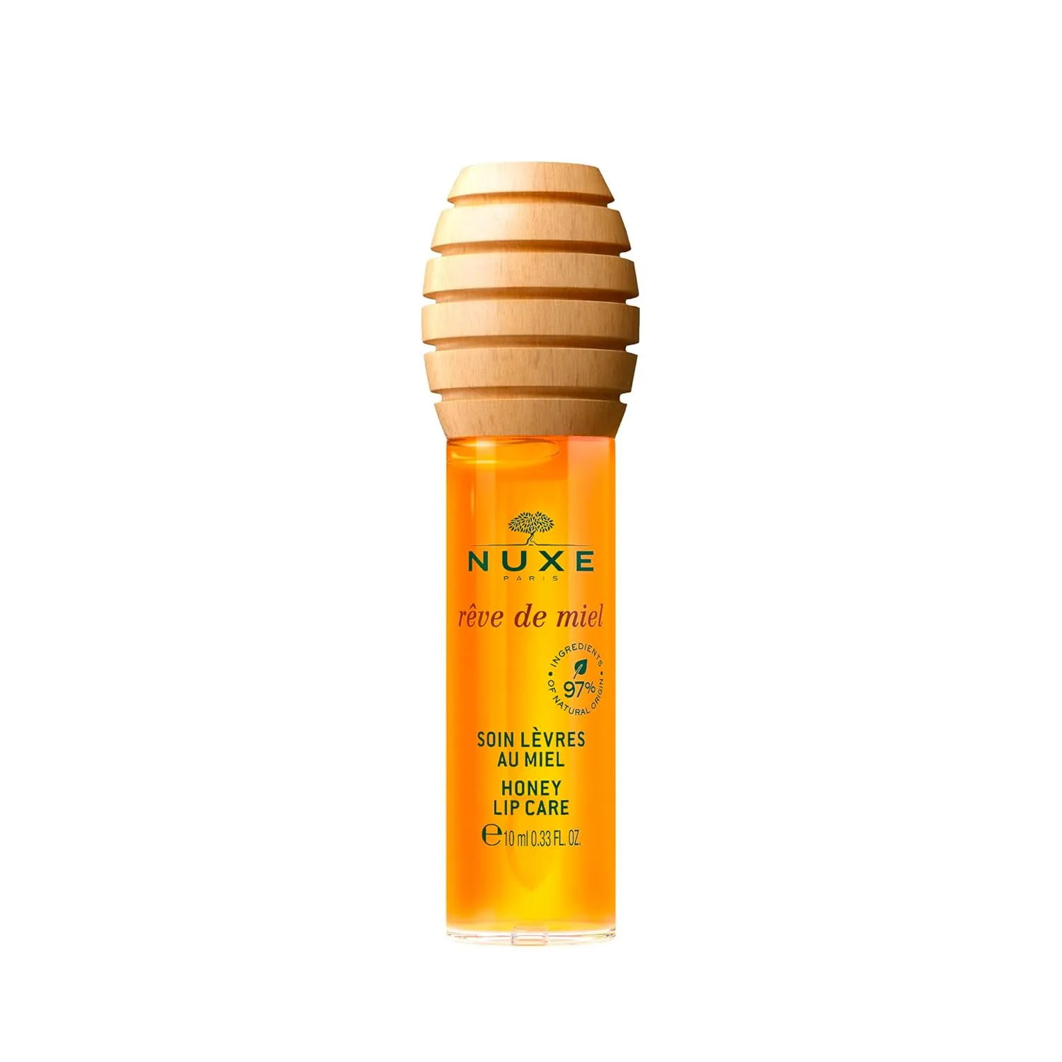 NUXE Rêve de Miel Honey Lip Oil - Ultra Shiny Finish | 100% Natural Organic Moisturizing Gloss With Vitamin E, Honey & Lavender, 0.33 Fl Oz