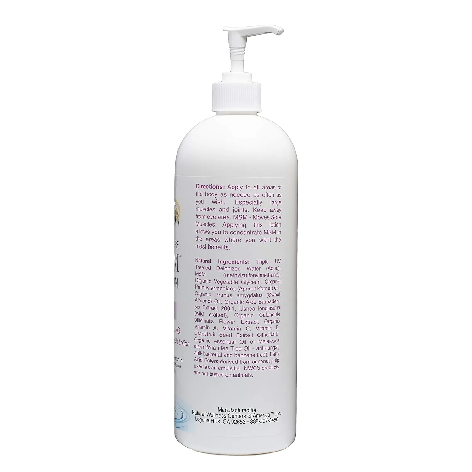 NWC Naturals Ultra-Pure MSM Lotion, All Natural, Hypoallergenic, Extra-Healing, Nourishing Body Lotion 32 Ounces