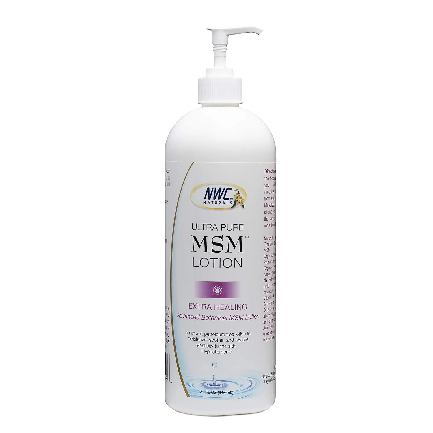 NWC Naturals Ultra-Pure MSM Lotion, All Natural, Hypoallergenic, Extra-Healing, Nourishing Body Lotion 32 Ounces