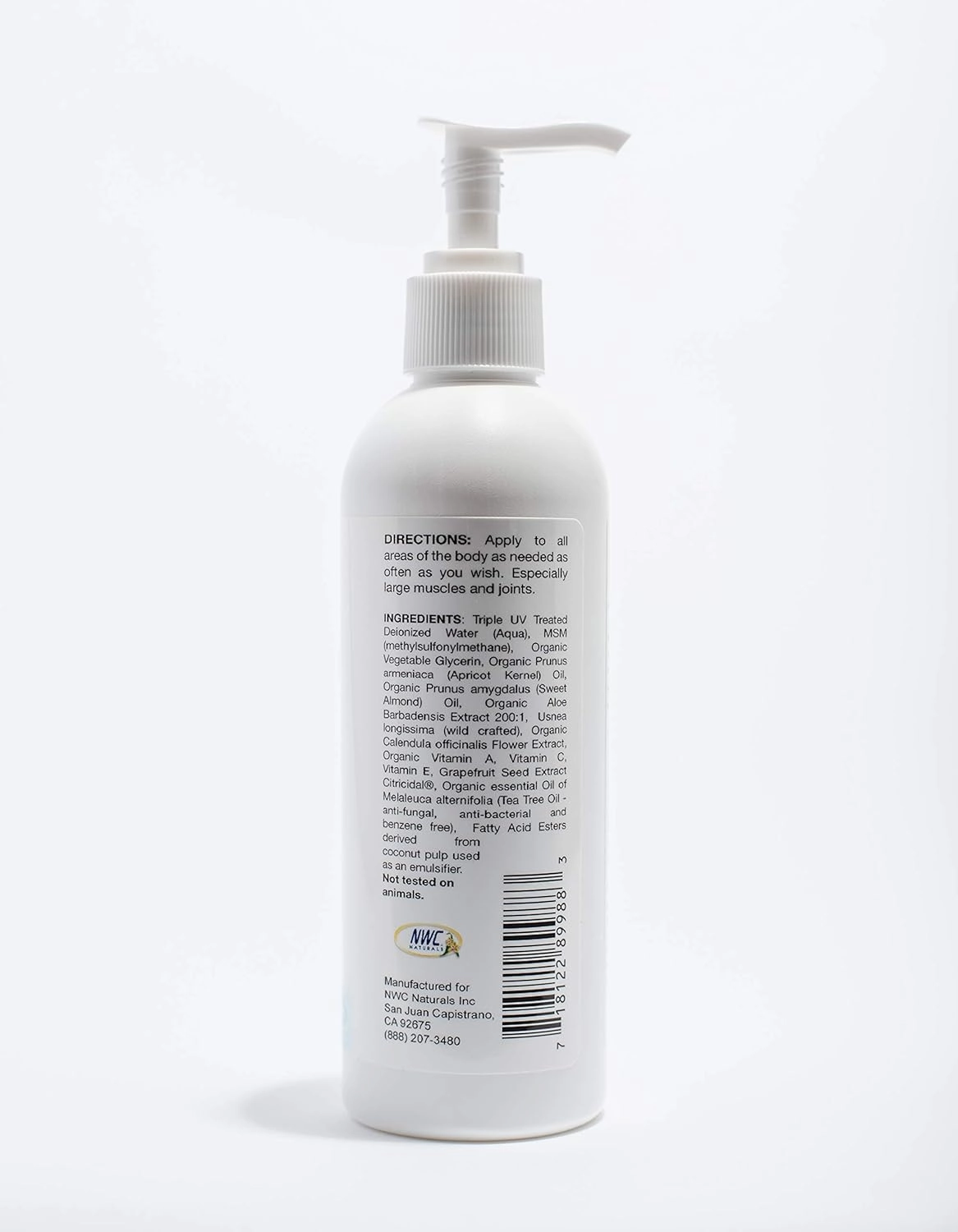 NWC Naturals UltraPure MSM Lotion All Natural Hypoallergenic ExtraHealing Nourishing Body Lotion by, 8 Fl Ounces