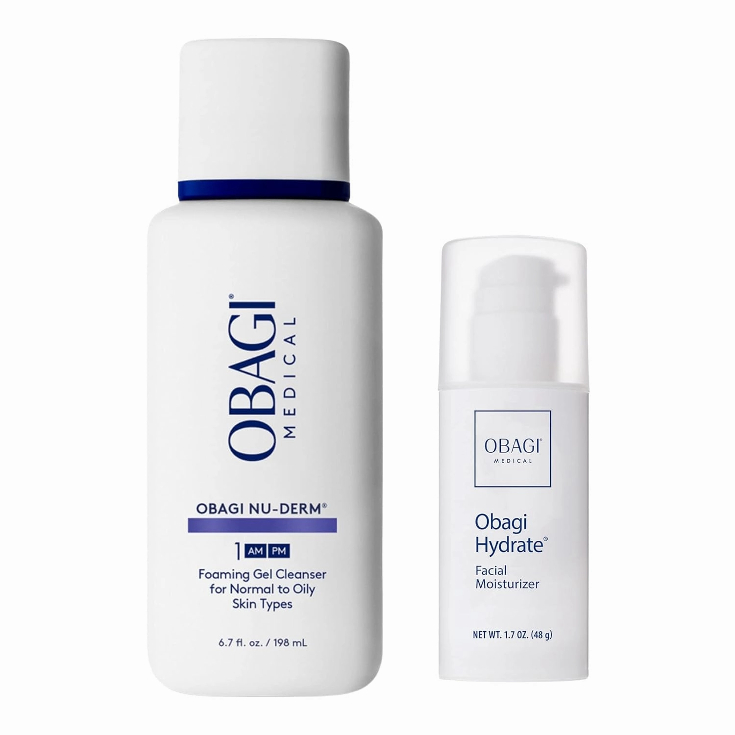 Obagi Nu-Derm Foaming Gel & Hydrate Facial Moisturizer Bundle – Deep Cleansing with Aloe Vera & Intense All Day Hydration