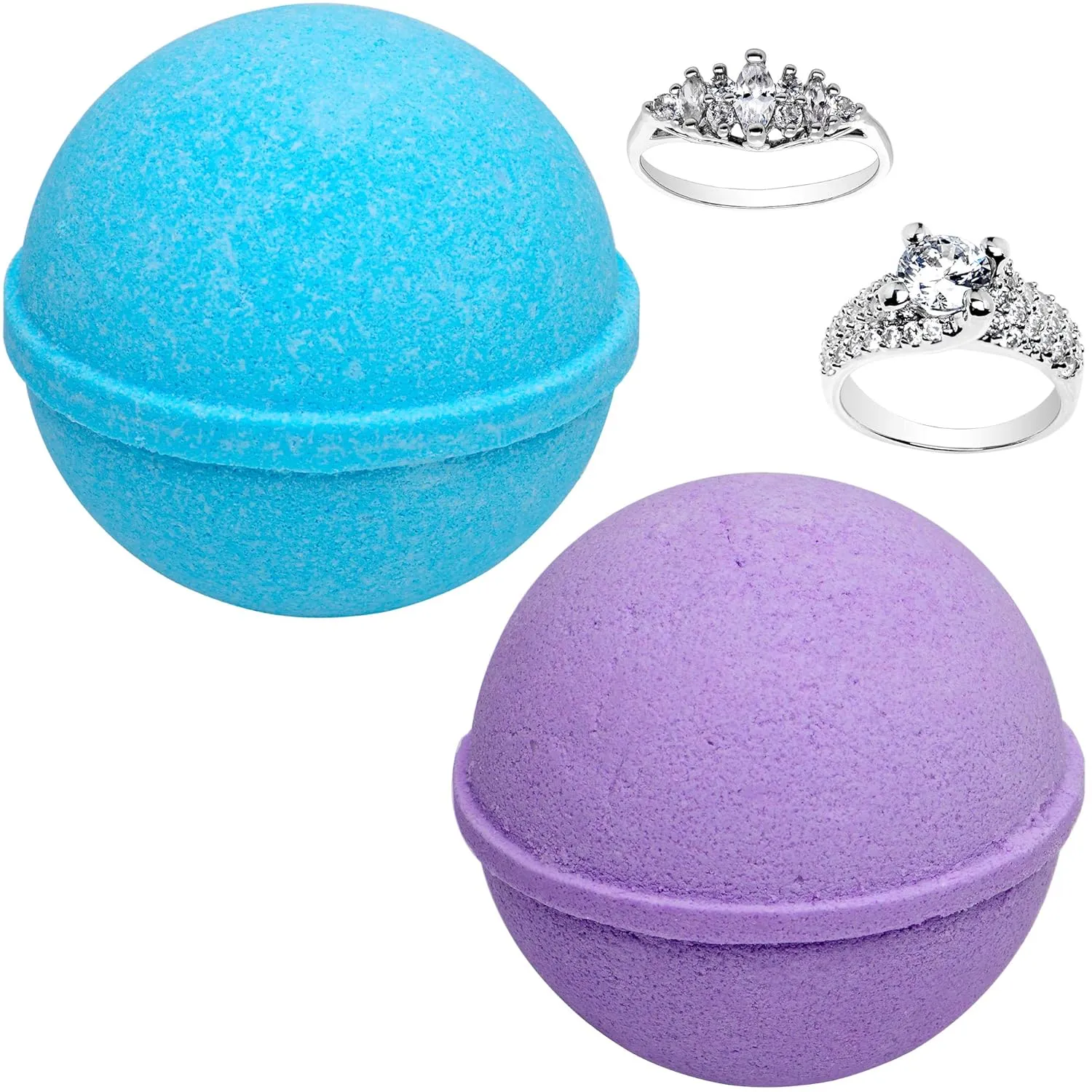 Ocean Breeze Lavender Bath Bombs Gift Set of 2 with Size 7 Ring Surprise Inside Each Made in USA