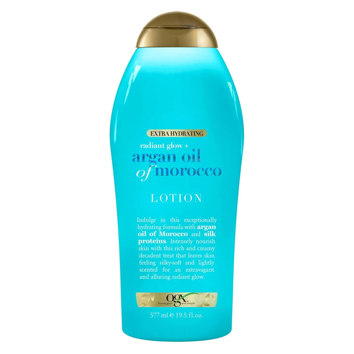 OGX Radiant Glow   Argan Oil of Morocco Extra Hydrating Body Lotion for Dry Skin, Nourishing Creamy Body & Hand Cream for Silky Soft Skin, Paraben-Free, Sulfated-Surfactants Free, 19.5 Ounce