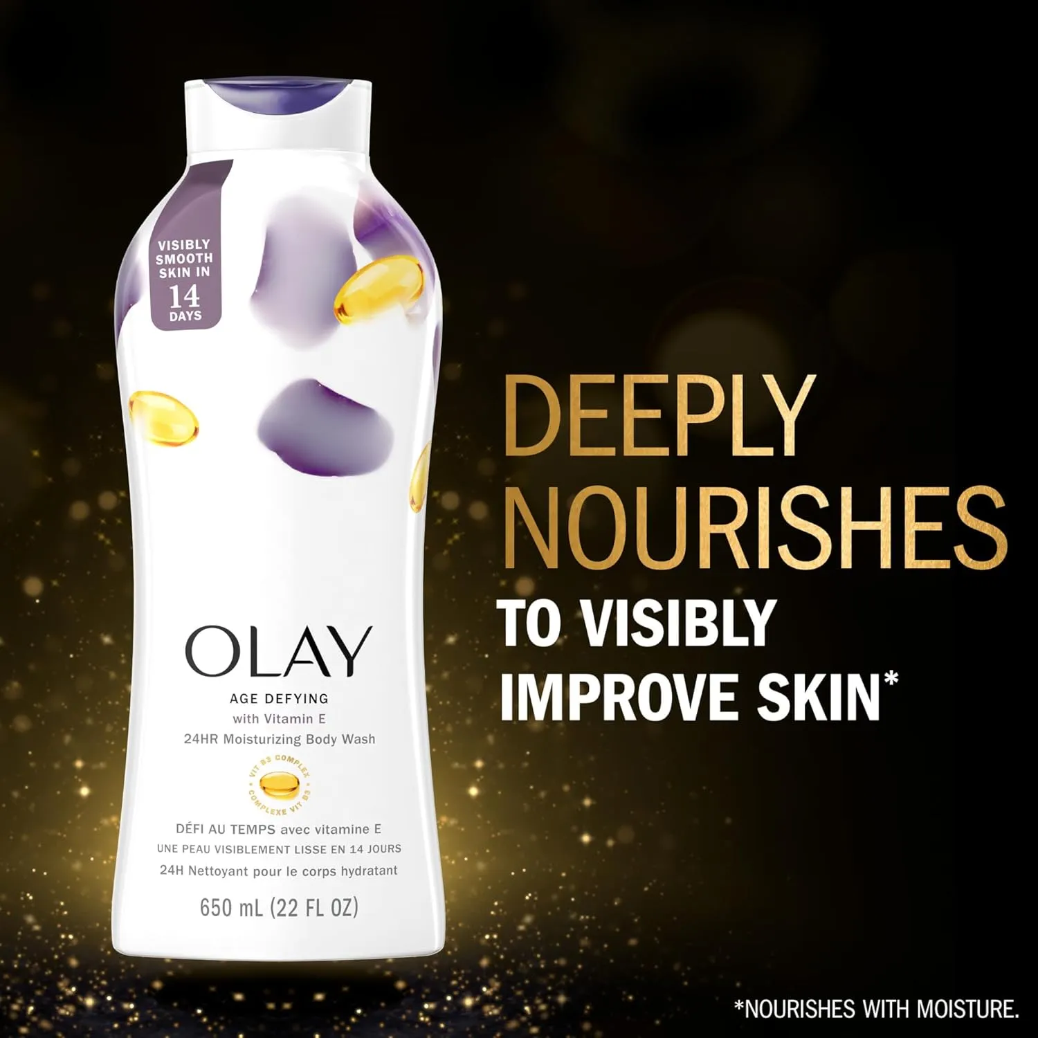 Olay Body Wash for Women, Age Defying with Vitamin E, 24hr Moisturizing, Hydrating & Refreshing, B3 Vitamin Complex, Free of Parabens & Phthalates, For All Skin Types, Scented, 22 fl oz (Pack of 2)